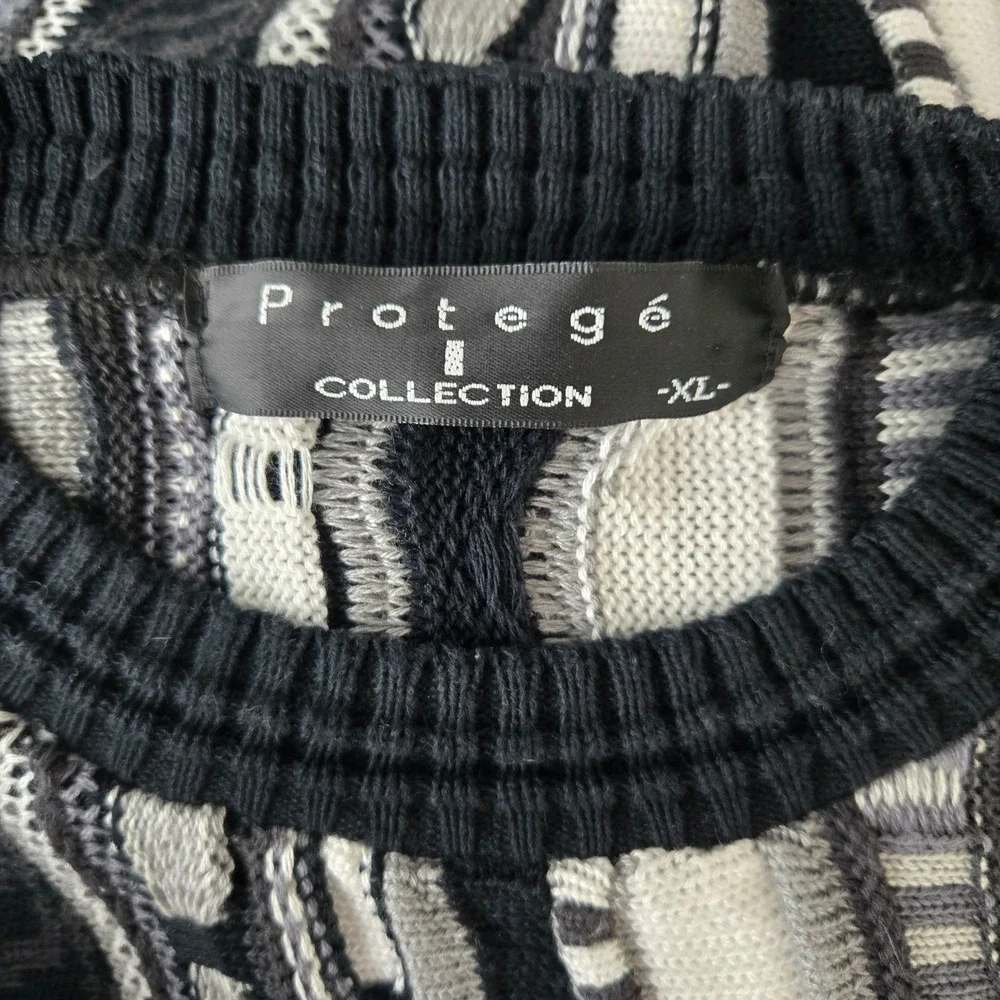 Vtg 90s Coogi Style 3D Knit Textured Sweater Black White Gray Streetwear Mens XL